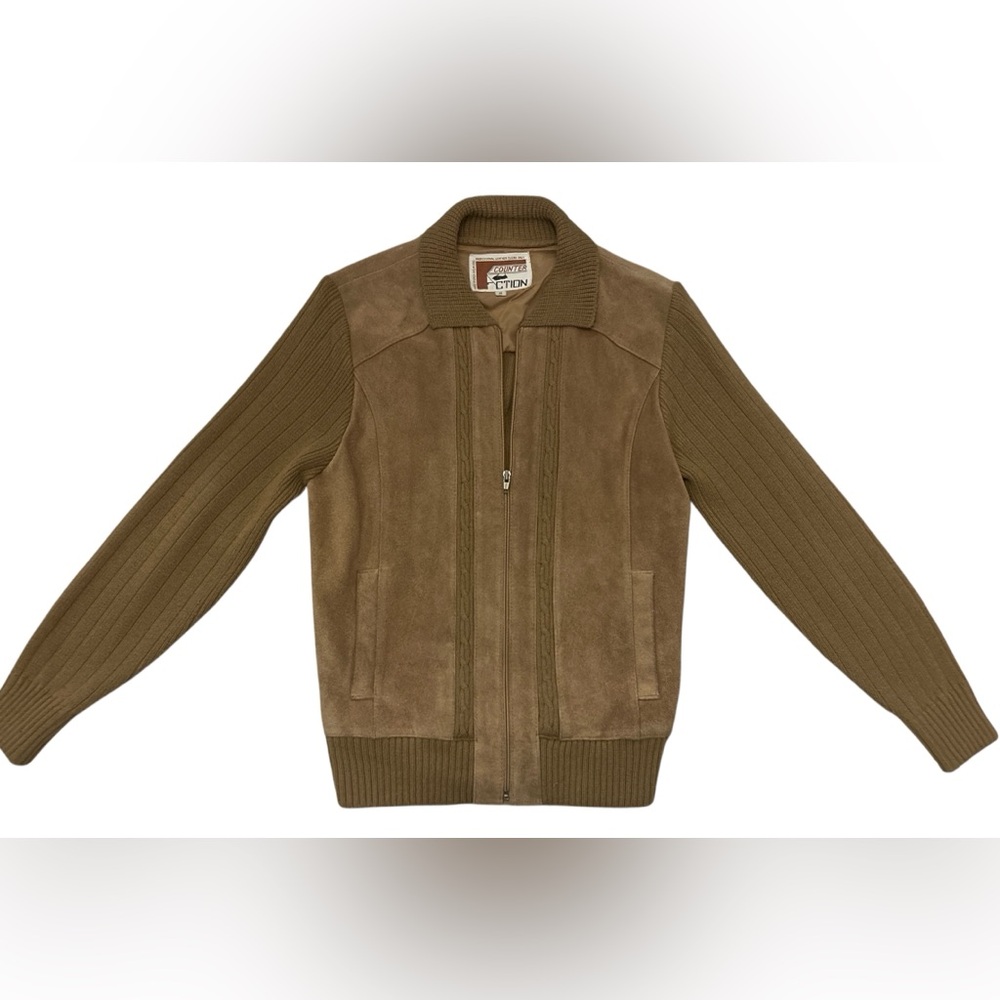 Vintage 80s 90s Suede Leather Knit Bomber Jacket Counter Action Women’s Medium